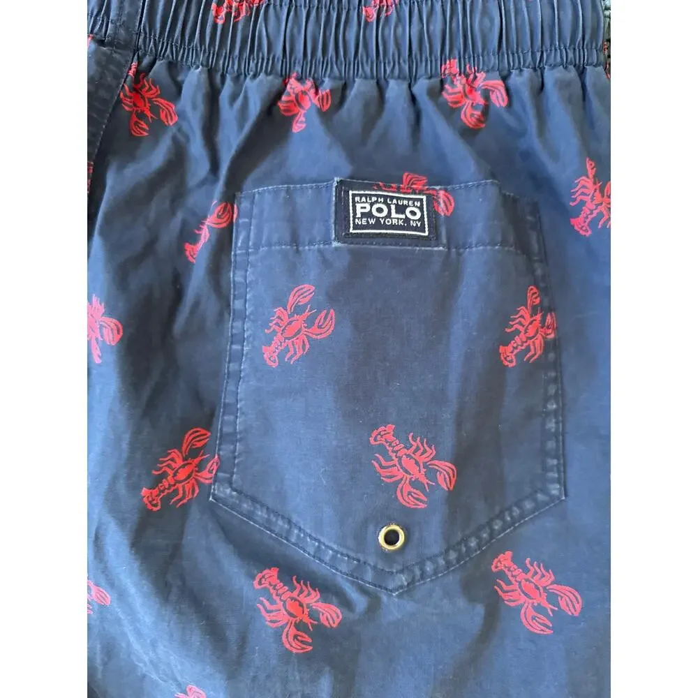 Polo Ralph Lauren Swim Trunks Navy with Red Lobster Print Size Large